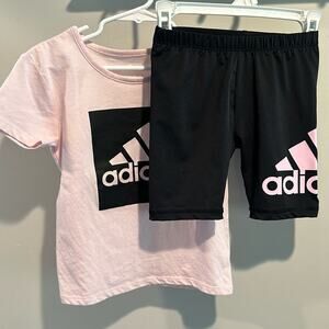 Adidas Size 4 Pink and Black Bike Short and Tee‎ Matching Set